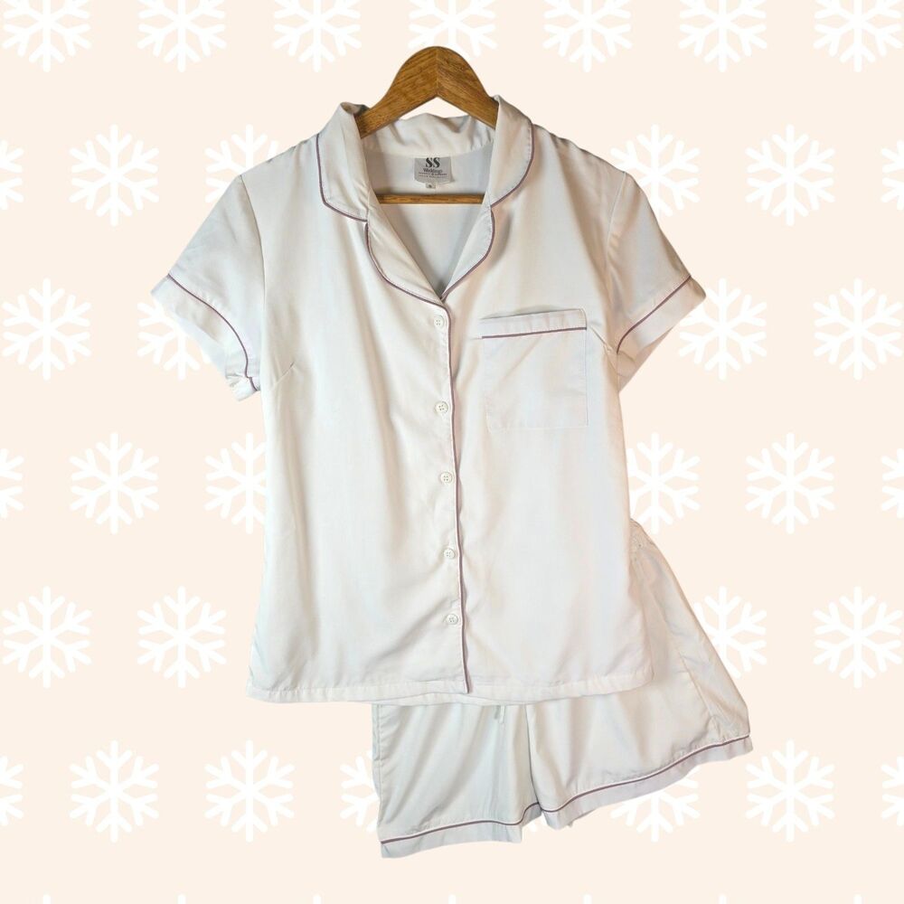 SS Weddings Beige Piped Pajama Shorts Set Small - Picture 14 of 15